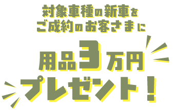 新車ご成約で用品3万円プレゼント